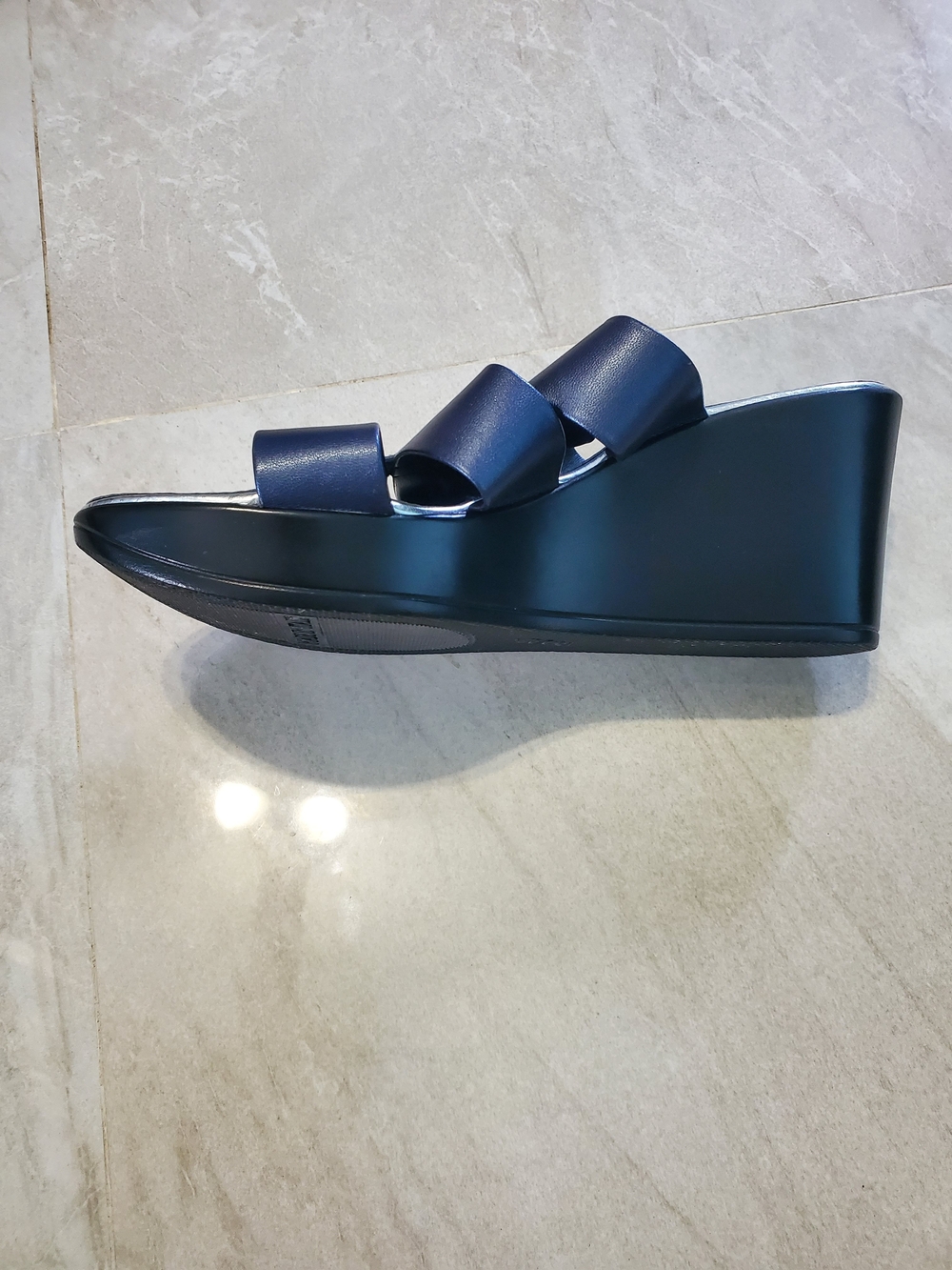 Italian Shoemakers Navy Slide with Rhinestone Strap